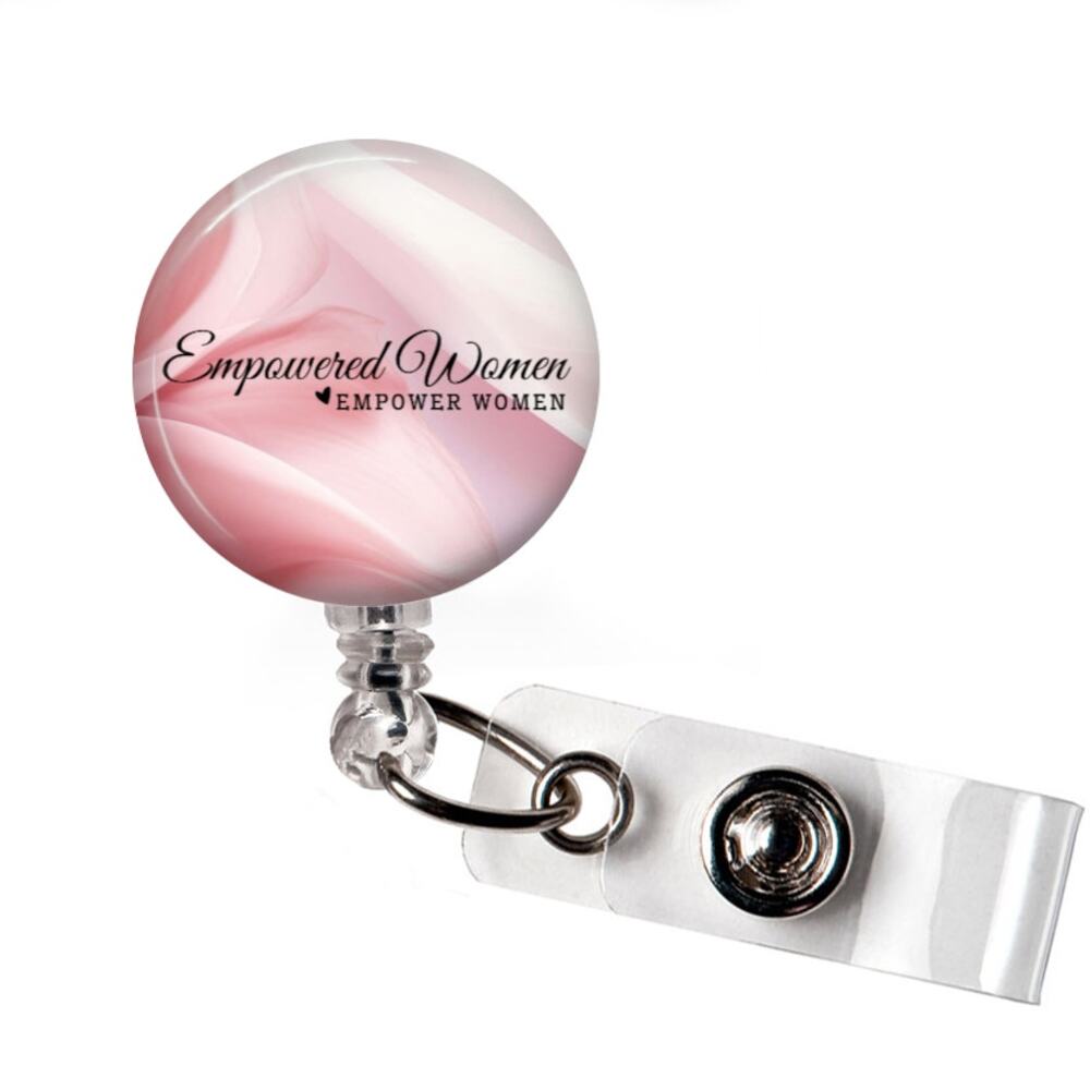 Empowered Women Badge Reel & Topper Inspirational Women's Gift Pink Marble - Picture 2 of 5